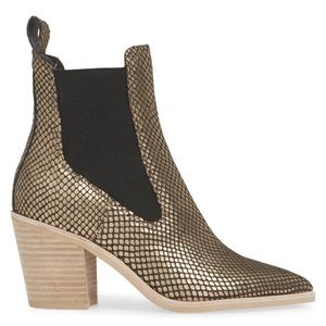 BNIB Dolce Vita Sabil Gold Snake Print Leather Chelsea Boot/Booties sz 8